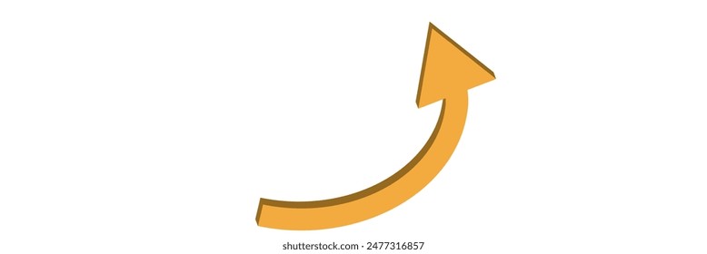 Orange  UP arrow. Vector 3d curved illustration isolated on white background .Orange arrow. Curved right sign