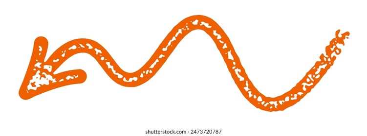 Orange arrow with a wavy, textured design, pointing to the left. Vector illustration.