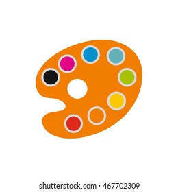 Orange art palette with paints icon in flat style on a white background