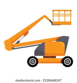 Orange articulated boom lift with an extended arm and a platform, simplifying high altitude tasks on a construction site