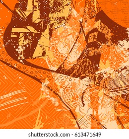 orange artistic neo-grunge style abstract backgrounds, made with hand drawn textures and brushes