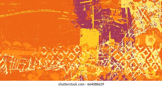 orange artistic neo-grunge style abstract backgrounds, made with hand drawn textures and brushes