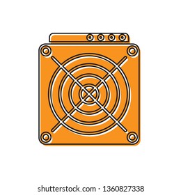 Orange ASIC Miner icon isolated on white background. Cryptocurrency mining equipment and hardware. Application specific integrated circuit. Vector Illustration