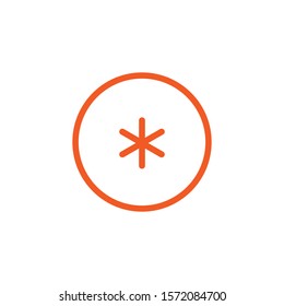 orange asterisk footnote in circle icon. Flat icon of asterisk isolated on white background. Vector illustration. Star note symbol for more information