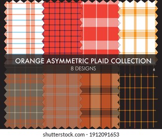 Orange Asymmetric Plaid seamless pattern collection includes 8 designs for fashion textiles and graphics
