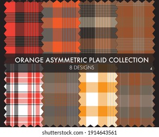 Orange Asymmetric Plaid seamless pattern collection includes 8 designs for fashion textiles and graphics