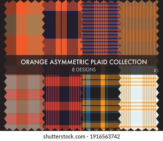 La colección de patrones sin soldadura Orange Asymmetric Plaid incluye 8 diseños para textiles y gráficos de moda