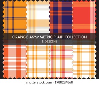Orange Asymmetric Plaid seamless pattern collection includes 8 designs for fashion textiles and graphics