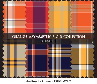 Orange Asymmetric Plaid seamless pattern collection includes 8 designs for fashion textiles and graphics