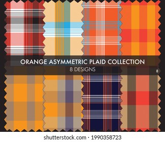 Orange Asymmetric Plaid nahtlose Mustersammlung umfasst 8 Designs für Modetextilien und Grafiken