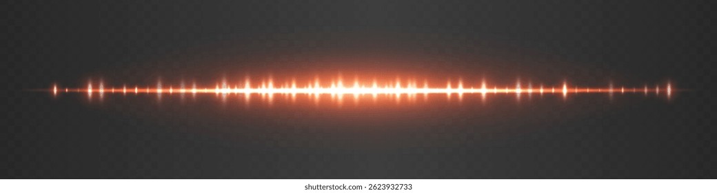 Orange audio waveform with glowing peaks and reflection. Suitable for music background, podcast visual, sound analysis, digital equalizer, voice playback and tech audio interface.