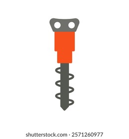 orange auger excavator attachment flat icon design