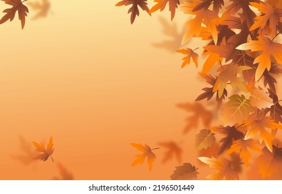 orange autumn background with leaves located at the right edge vector