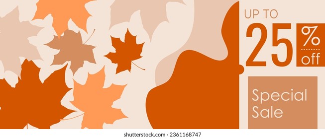 orange autumn dry leaf special sale banner, modern, fashion, flat, nature, abstract. up to 25% off