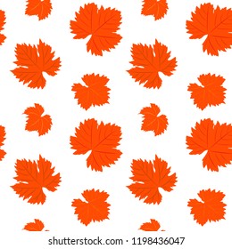Orange autumn grape leaves seamless pattern on white background