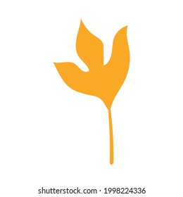 Orange autumn leaf, herbal element. Can be used as sign, symbol, icon. Fall orange leaf silhouette. Autumn botanical vector flat plant element. Stock vector illustration isolated on white background.