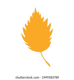 Orange autumn leaf, herbal element. Can be used as sign, symbol, icon. Fall orange leaf silhouette. Autumn botanical vector flat plant element. Stock vector illustration isolated on white background.