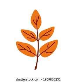 Orange autumn leaf. Outline a simple flat drawing on an isolated background. An element of autumn decor, a sticker.