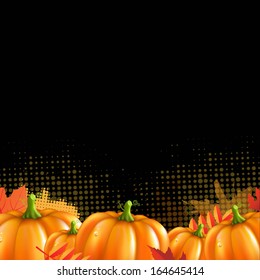 Orange Autumn Leafs And Pumpkins Frame, With Gradient Mesh, Vector Illustration