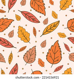 Orange autumn leaves background, fall leaf seamless pattern