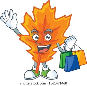 Orange autumn leaves with cartoon character shopping