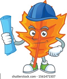 Orange autumn leaves with cartoon character architect