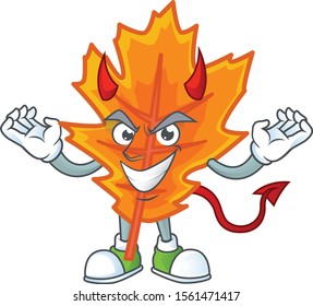 Orange autumn leaves cartoon with devil mascot