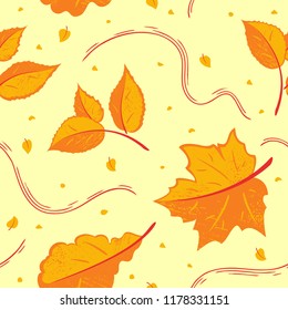 Orange Autumn Leaves Pattern Background Design. Fall background.