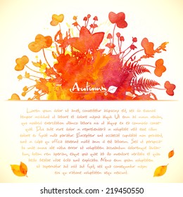 Orange autumn leaves watercolor painted vector background