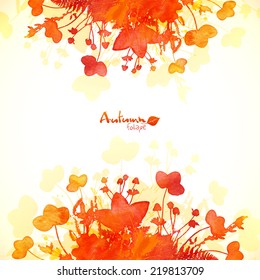 Orange autumn leaves watercolor painted vector background