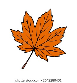 Orange autumn maple leaf. Vector graphic. Simple hand drawn clipart on white background.