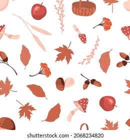 Orange autumn mood board texture. Colorful seamless pattern. Flat stock vector illustration.