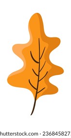 orangefarbenes Herbsteichenblatt einzeln auf weißem Hintergrund. Einfache Cartoon-Flach-Vektorgrafik. Handgezeichnetes Fallelement für Design-Grußkarte. Erntedankfest