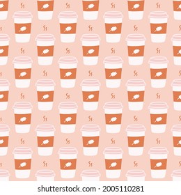 Orange Autumn Paper Coffee Cup Seamless Pattern Background