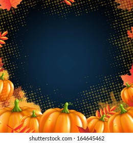 Orange Autumn Pumpkins Frame, With Gradient Mesh, Vector Illustration