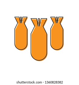 Orange Aviation bombs icon isolated on white background. Rocket bomb flies down. Vector Illustration