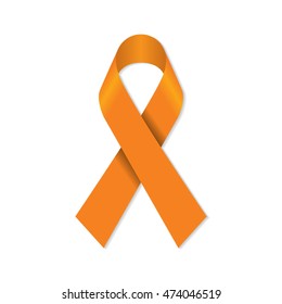 Orange awareness ribbon for animal abuse, leukemia awareness, kidney cancer association, multiple sclerosis symbol.