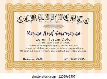 Orange Awesome Certificate template. With background. Customizable, Easy to edit and change colors. Money style design. 