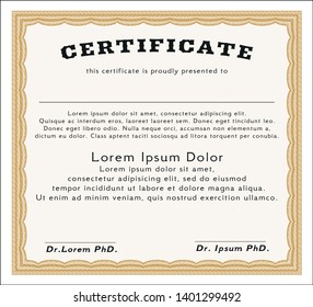 Orange Awesome Certificate template. With background. Excellent design. Detailed. 