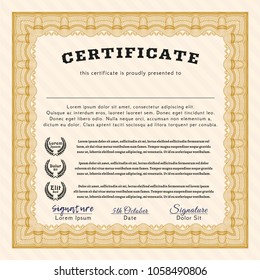   Orange Awesome Certificate template. Beauty design. With complex linear background. Detailed. 
