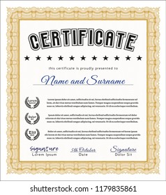 Orange Awesome Certificate template. With complex background. Detailed. Superior design. 