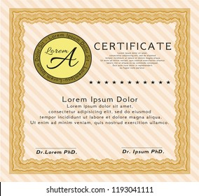 Orange Awesome Certificate template. With complex linear background. Artistry design. Detailed. 