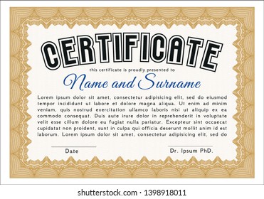 Orange Awesome Certificate template. With complex background. Vector illustration. Retro design. 
