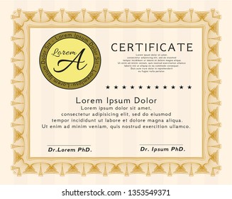 Orange Awesome Certificate template. Cordial design. With linear background. Detailed. 