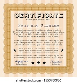 Orange Awesome Certificate template. Cordial design. Vector illustration. With background. 