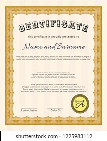 Orange Awesome Certificate template. Customizable, Easy to edit and change colors. With complex linear background. Money design. 