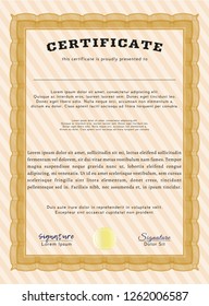 Orange Awesome Certificate template. Customizable, Easy to edit and change colors. With complex linear background. Elegant design. 