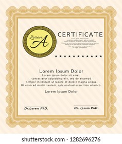 Orange Awesome Certificate template. Customizable, Easy to edit and change colors. With guilloche pattern and background. Excellent design. 