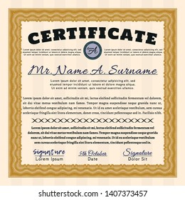 Orange Awesome Certificate template. Customizable, Easy to edit and change colors. With guilloche pattern. Elegant design. 