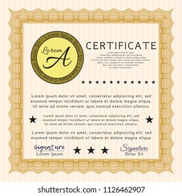 Orange Awesome Certificate template. Detailed. Printer friendly. Money Pattern. 